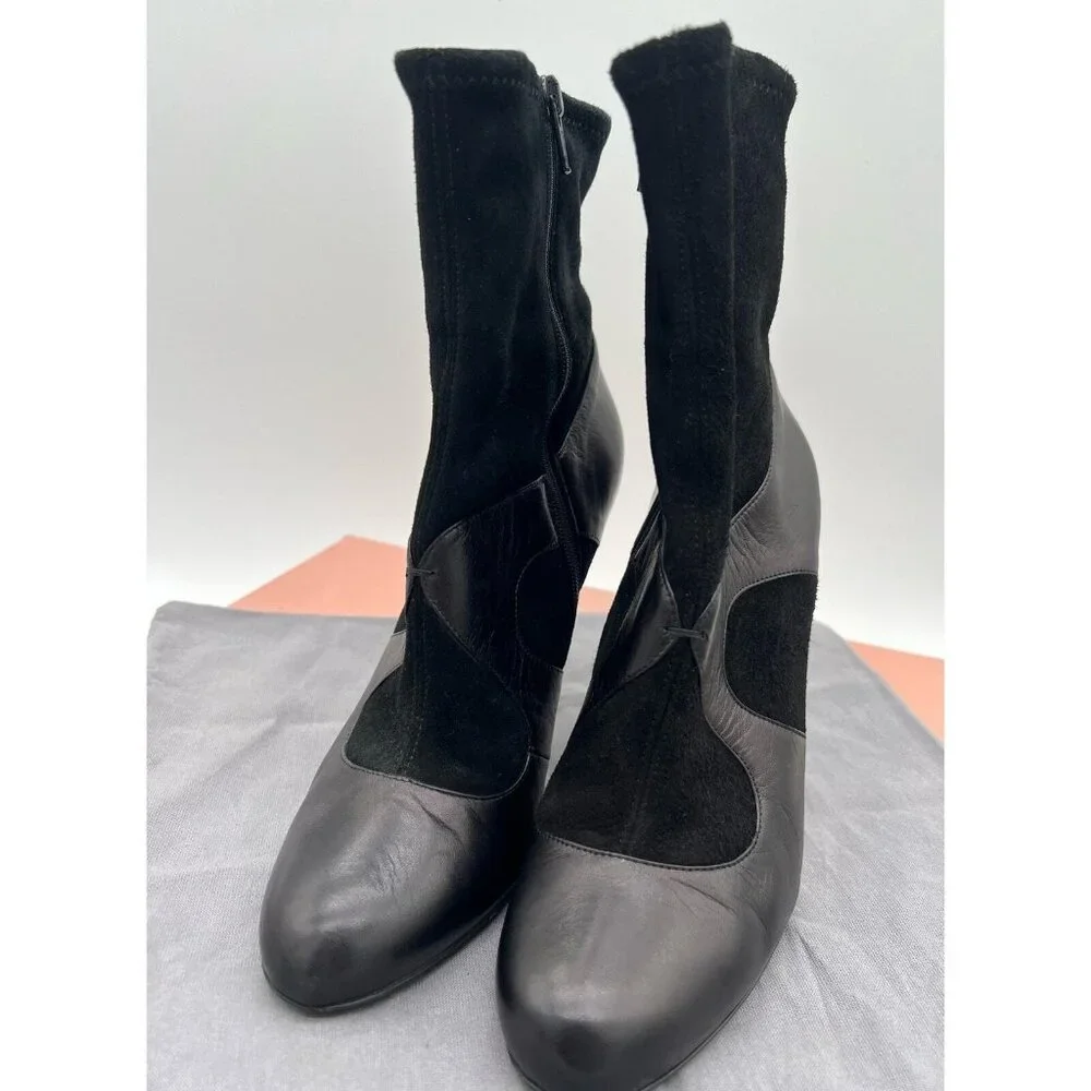 Miu Miu Boots Heels EU 37 Black Leather‎ Ankle Boots Booties Gothic Witchy box